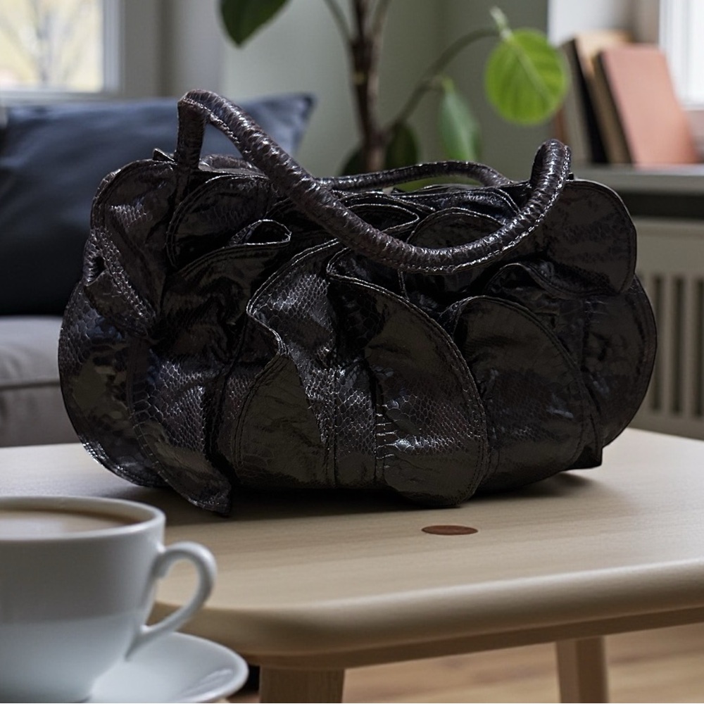 Sondra Roberts Brown Faux Leather Bag Crocodile-Embossed & Snake-Print Design